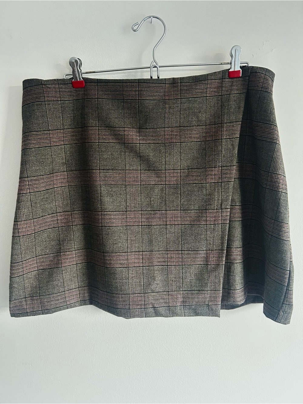 Plaid Mini Skirt in Brown and Grey